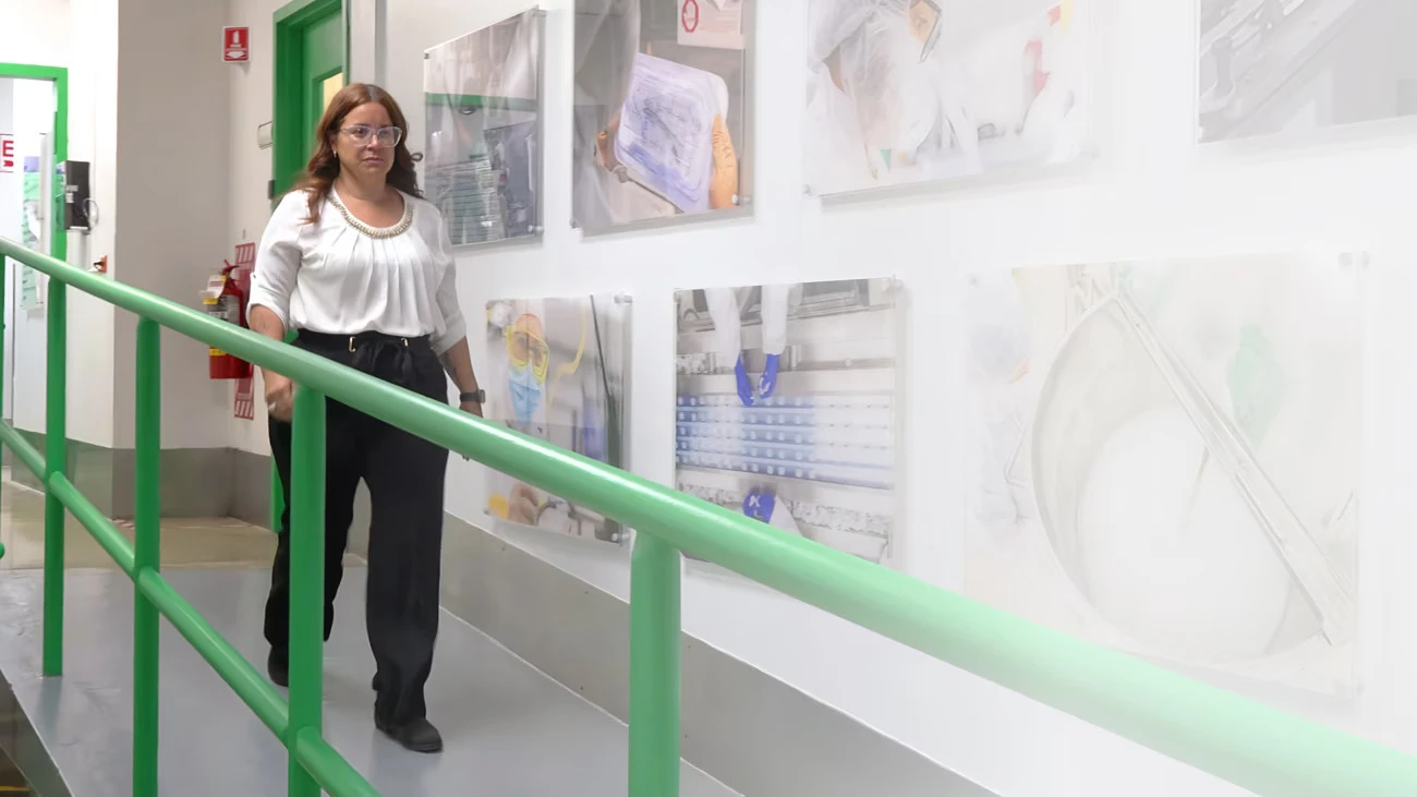 Woman walking down ramp